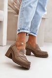 Elegant Women's Leather Shoes with Column Heel and Strap Detail