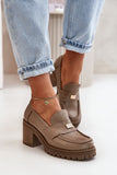 Elegant Women's Leather Shoes with Column Heel and Strap Detail