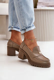 Elegant Women's Leather Shoes with Column Heel and Strap Detail