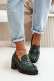Elegant Women's Leather Shoes with Column Heel and Strap Detail
