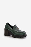 Elegant Women's Leather Shoes with Column Heel and Strap Detail