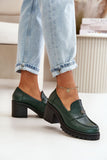 Elegant Women's Leather Shoes with Column Heel and Strap Detail