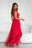 Elegant Long Dress with Slit and Versatile Rose Belt