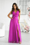 Dazzling Long Dress with Unique Cut and Rose Belt
