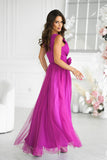 Dazzling Long Dress with Unique Cut and Rose Belt