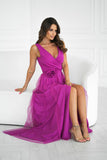 Dazzling Long Dress with Unique Cut and Rose Belt