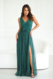 Elegant Long Dress with Unique Cut and Rose Belt