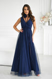 Elegant Long Dress with Unique Cut and Rose Belt
