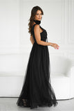 Elegant Long Dress with Slit and Rose Belt Detail