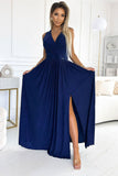 Navy Blue Glitter Maxi Dress with Back Tie and Leg Slit