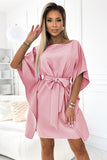 Feminine Butterfly Dress with Waist Tie in Dirty Pink