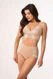Elegant Beige Shaping Panties with Floral Lace Detail