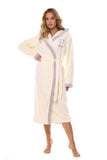 Elegant Women's Hooded Dressing Gown with Embroidery & Pockets