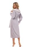 Elegant Women's Hooded Dressing Gown with Embroidery and Pockets