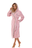 Elegant Women's Hooded Dressing Gown with Embroidery & Pockets