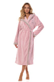 Elegant Women's Hooded Dressing Gown with Embroidery & Pockets