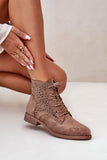 Eco-Suede Women's Ankle Boots with Floral Perforations