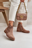 Latticed Eco Suede Ankle Boots with Zipper Closure