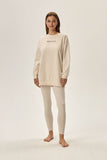 Cozy Two-Piece Beige Loungewear Set with Print