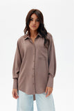 Asymmetrical Button-Up Shirt with Front Pocket and Longer Back