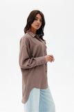 Asymmetrical Button-Up Shirt with Front Pocket and Longer Back