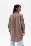 Asymmetrical Button-Up Shirt with Front Pocket and Longer Back