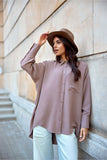 Asymmetrical Button-Up Shirt with Front Pocket and Longer Back