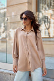 Asymmetrical Button-Up Shirt with Pocket and Elegant Collar