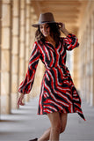 Feminine Wrap Dress with Puff Sleeves and Waist Tie