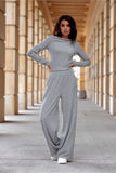 Elegant Melange Knit Blouse with Boat Neckline