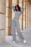 Elegant Melange Knit Blouse with Boat Neckline