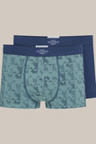 Men's Cotton Boxers Set - Navy & Geometric Green Design