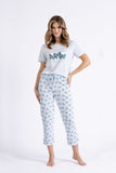 Stylish Women's Pajamas Set with Short Sleeves & 7/8 Shorts