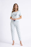 Elegant Women's Pajamas Set with Delicate Print and Bow