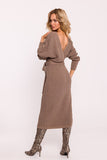 Elegant Striped Knit Sweater Dress with Wrap Top & Waist Tie