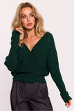 Striped Wrap-Over Women's Sweater with Deep Neckline