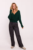 Striped Wrap-Over Women's Sweater with Deep Neckline
