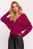 Elegant Wrap-Around Striped Women's Sweater with Deep Neckline