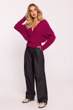 Elegant Wrap-Around Striped Women's Sweater with Deep Neckline