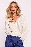 Striped Knit Wrap Sweater with Deep Neckline for Women