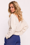 Striped Knit Wrap Sweater with Deep Neckline for Women