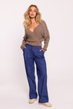 Elegant Wrap-Over Ribbed Women's Sweater with Deep Neckline