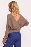Elegant Wrap-Over Ribbed Women's Sweater with Deep Neckline