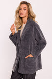Oversized Teddy Bear Coat with Decorative Snap and Pockets