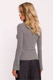 Elegant Ribbed Cotton Knit Fitted Blouse with Long Sleeves