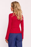 Elegant Ribbed Cotton Knit Fitted Blouse with Flared Sleeves
