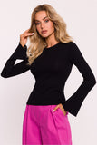 Elegant Ribbed Cotton Knit Fitted Blouse with Long Sleeves