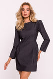 Casual Cotton Mini Dress with Cinched Waist and Long Sleeves