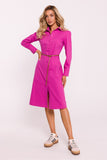 Elegant Cotton Shirt-Style Dress with Belt and Button Cuffs