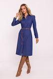 Elegant Cotton Shirt Style Dress with Belt - Made in Poland